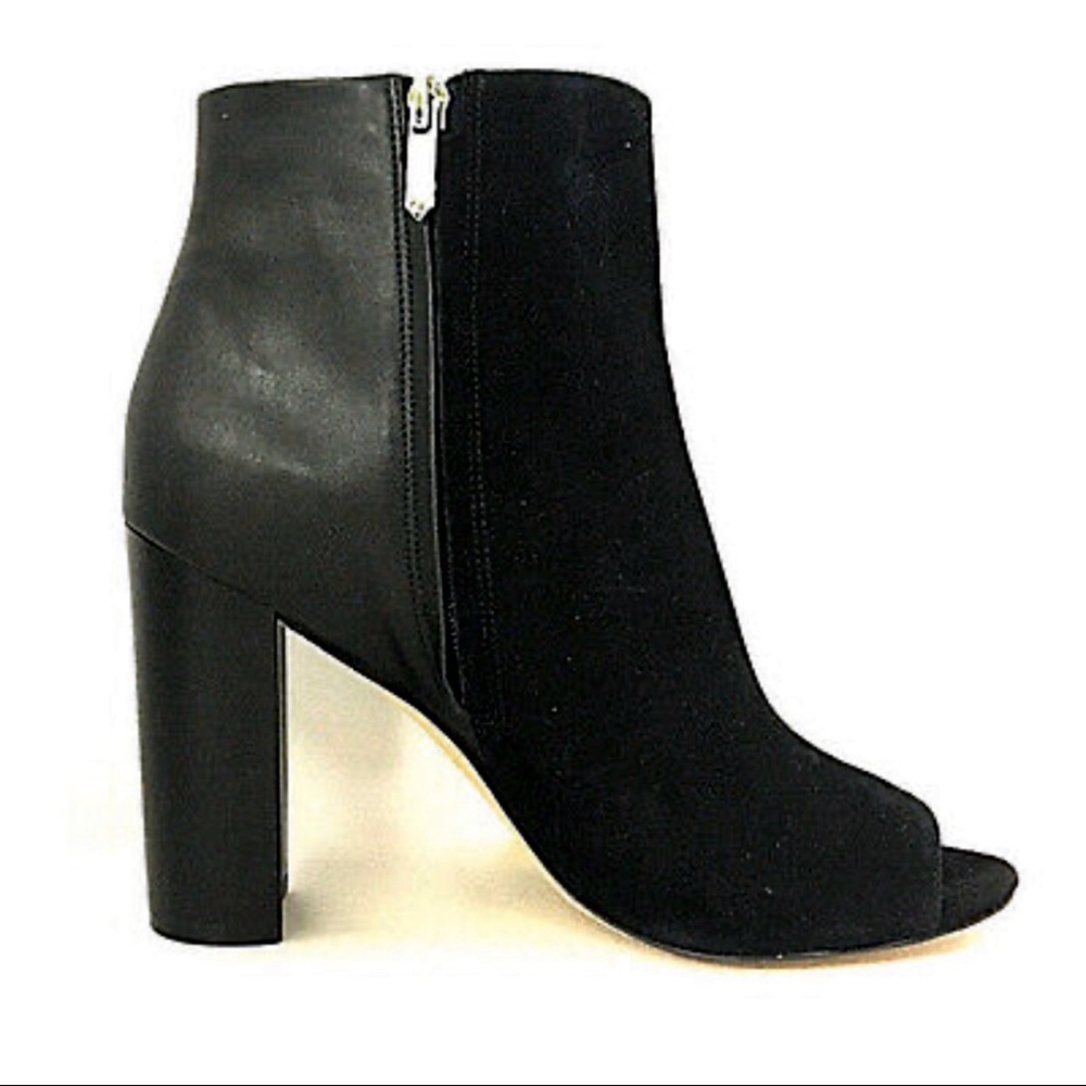Sam Edelman Yarin Bootie Blk Peeptoe Suede Lthr 7